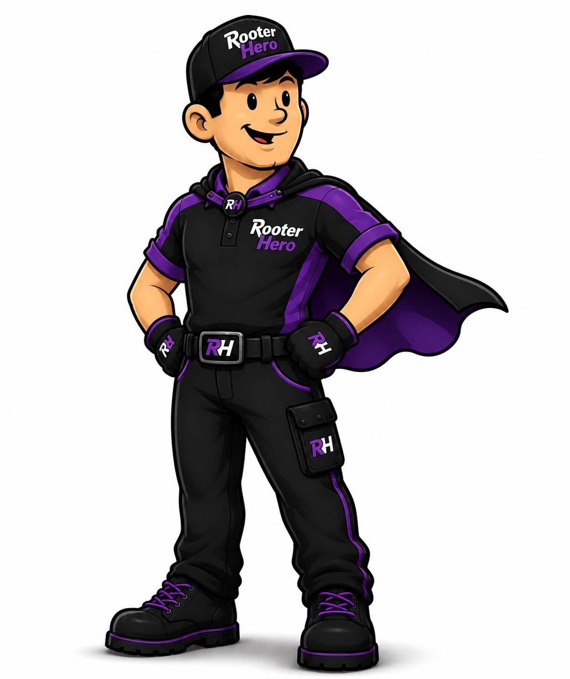 Rooter Hero Plumbing cartoon superhero mascot